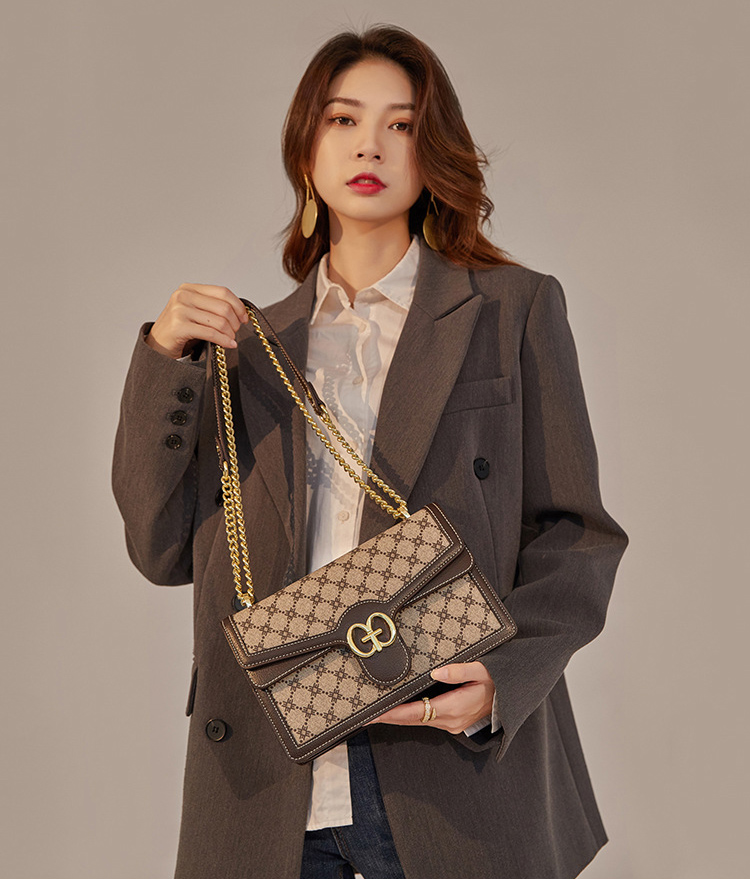 DEEPKEE original nubuck handmade full-grain genuine leather cowhide bag 新款單肩斜挎時尚鍊條包しゅじん手提包 GH-6287 號