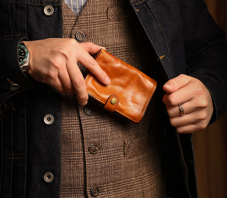 DEEPKEE original nubuck handmade full-grain genuine leather cowhide bag 防盜刷多卡位卡包 男士長款真皮錢包 KW-6189 號