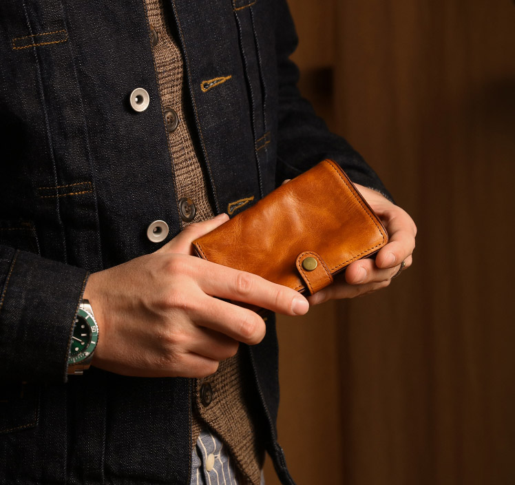 DEEPKEE original nubuck handmade full-grain genuine leather cowhide bag 防盜刷多卡位卡包 男士長款真皮錢包 KW-6189 號