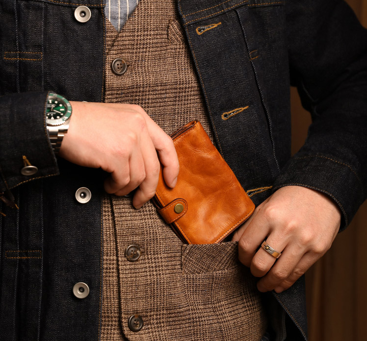 DEEPKEE original nubuck handmade full-grain genuine leather cowhide bag 防盜刷多卡位卡包 男士長款真皮錢包 KW-6189 號