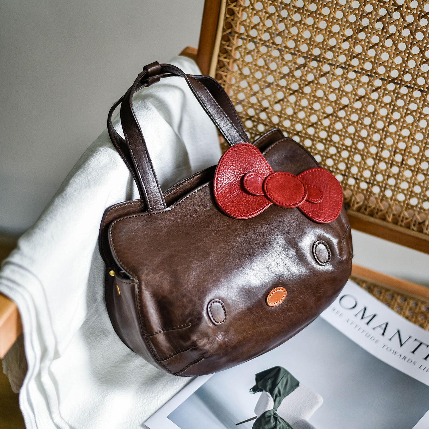 香港狄記手工製作 - 原創 頭層植鞣牛皮 可愛Kitty包 HZ_6302號