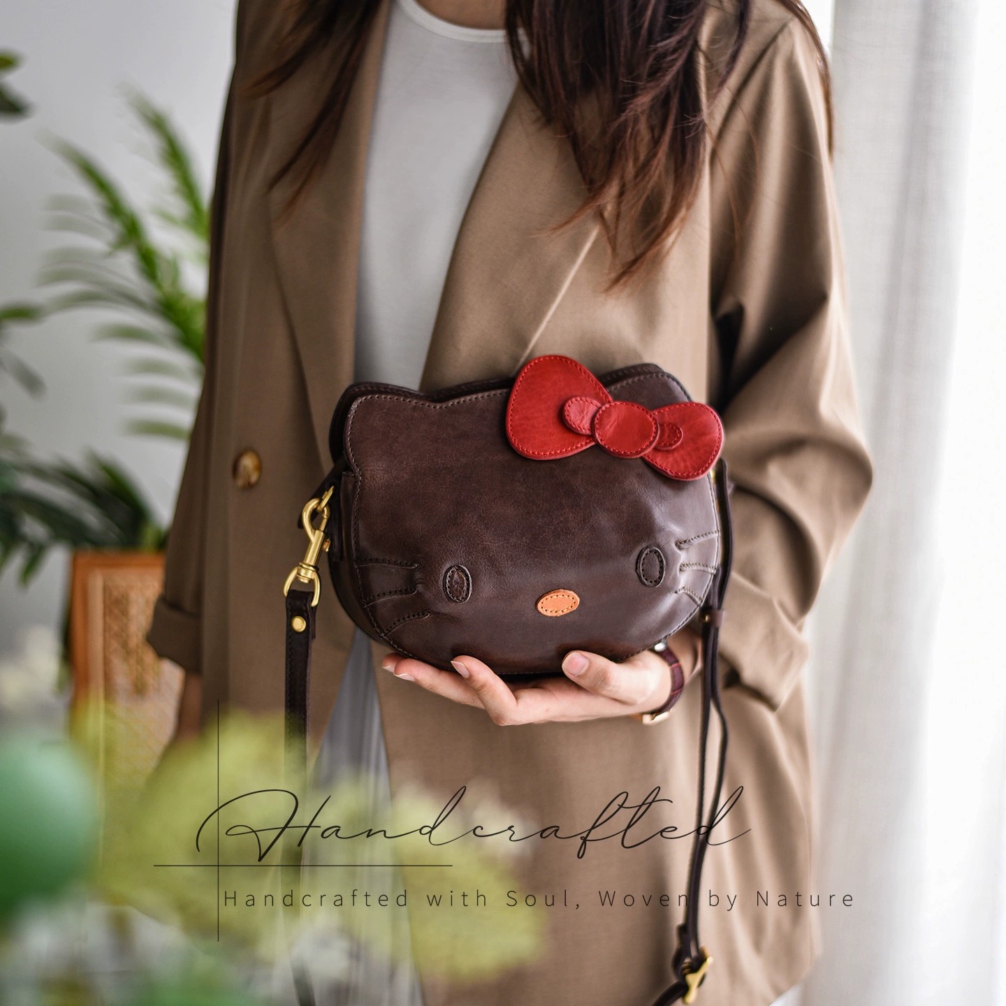 香港狄記手工製作 - 原創 頭層植鞣牛皮 可愛Kitty包 HZ_6302號