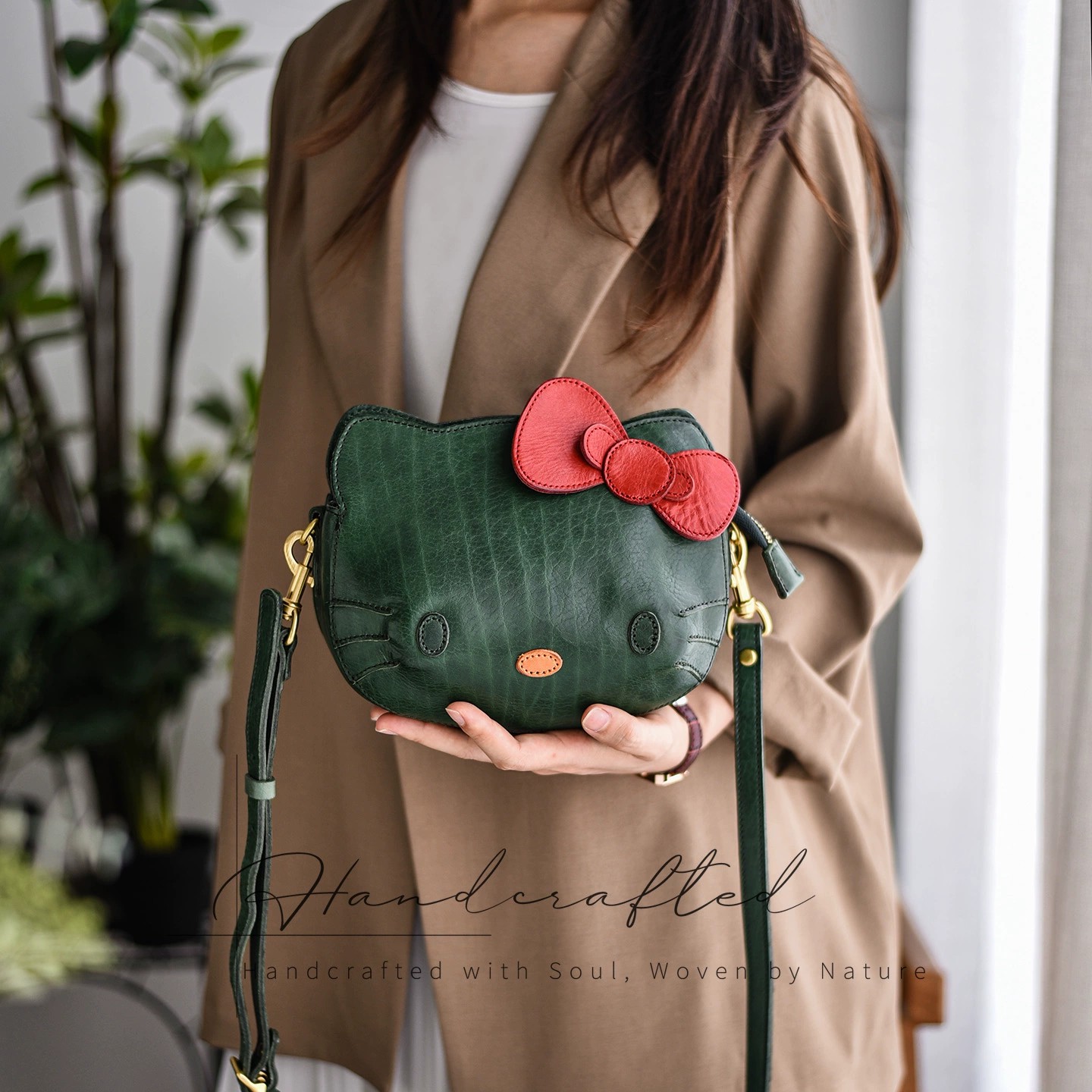 香港狄記手工製作 - 原創 頭層植鞣牛皮 可愛Kitty包 HZ_6302號