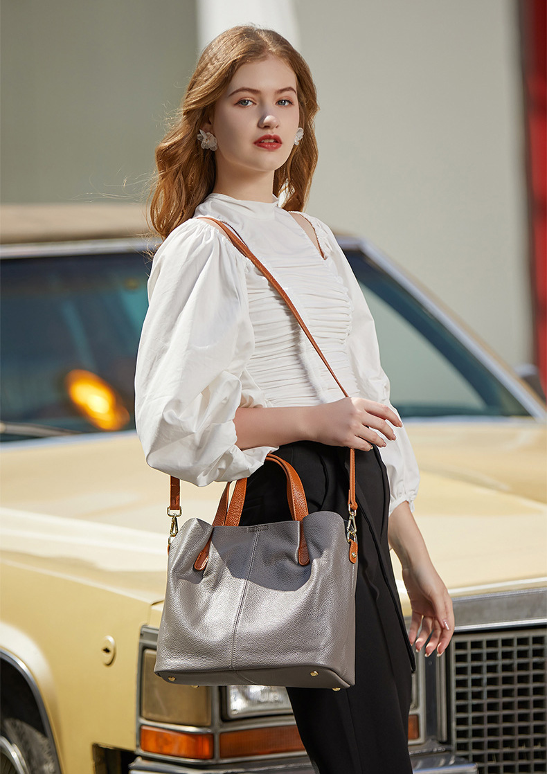 DEEPKEE original nubuck handmade full-grain genuine leather cowhide bag 撞色頭層牛皮女包小眾斜挎手提包包 M156 號