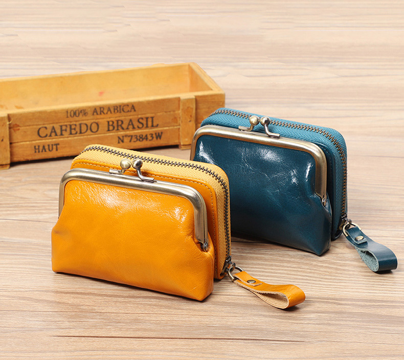 DEEPKEE original nubuck handmade full-grain genuine leather cowhide bag 真皮女士復古零錢包卡包硬幣包頭層牛皮收納包 Q051 號