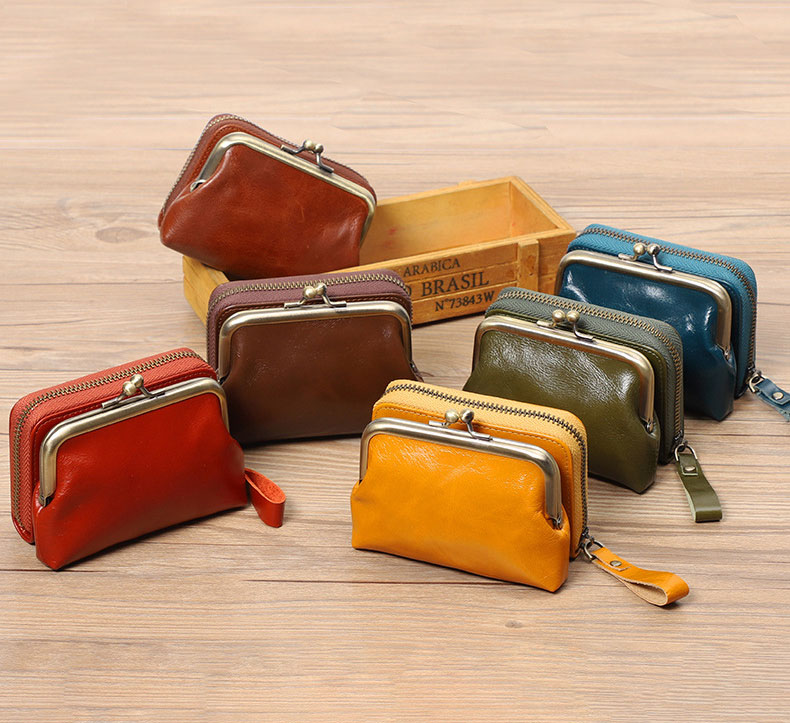 DEEPKEE original nubuck handmade full-grain genuine leather cowhide bag 真皮女士復古零錢包卡包硬幣包頭層牛皮收納包 Q051 號