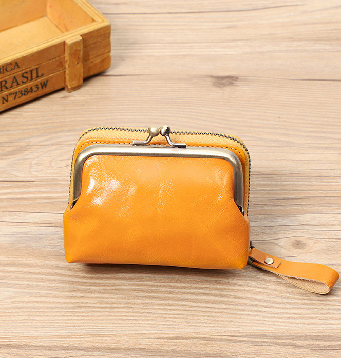 DEEPKEE original nubuck handmade full-grain genuine leather cowhide bag 真皮女士復古零錢包卡包硬幣包頭層牛皮收納包 Q051 號