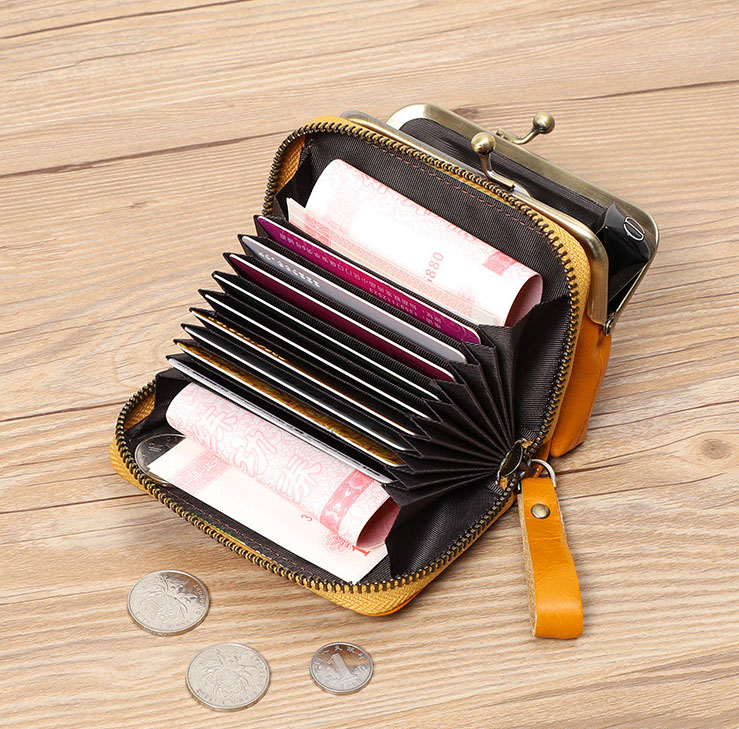 DEEPKEE original nubuck handmade full-grain genuine leather cowhide bag 真皮女士復古零錢包卡包硬幣包頭層牛皮收納包 Q051 號