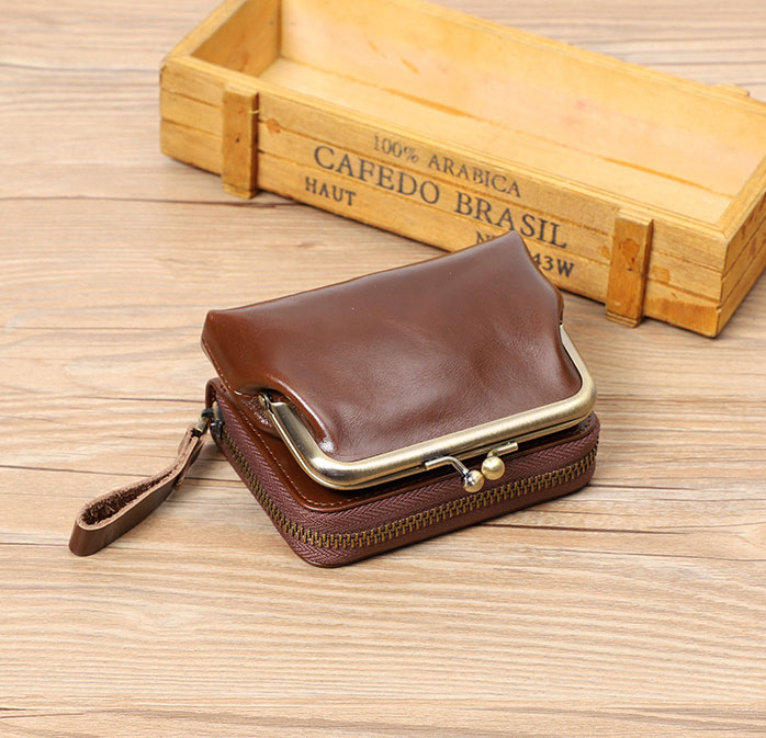 DEEPKEE original nubuck handmade full-grain genuine leather cowhide bag 真皮女士復古零錢包卡包硬幣包頭層牛皮收納包 Q051 號