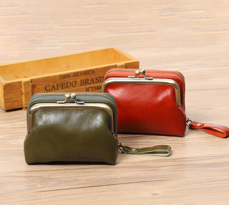 DEEPKEE original nubuck handmade full-grain genuine leather cowhide bag 真皮女士復古零錢包卡包硬幣包頭層牛皮收納包 Q051 號