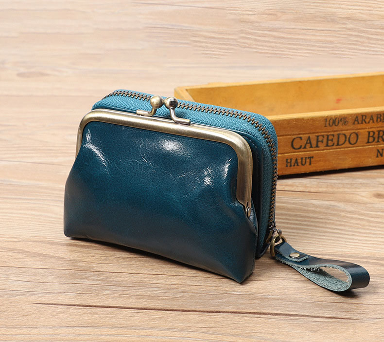 DEEPKEE original nubuck handmade full-grain genuine leather cowhide bag 真皮女士復古零錢包卡包硬幣包頭層牛皮收納包 Q051 號