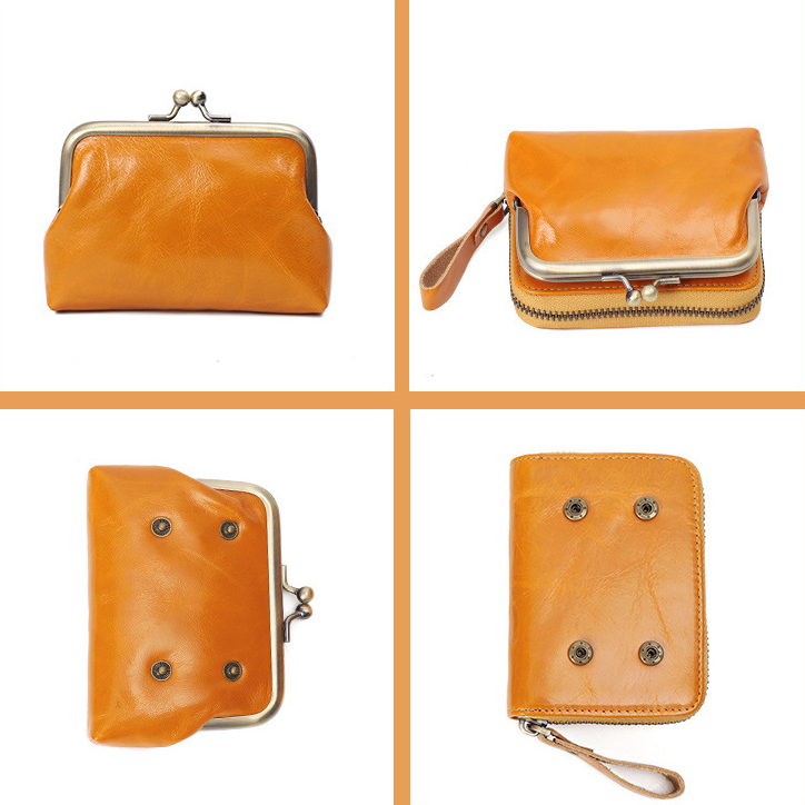 DEEPKEE original nubuck handmade full-grain genuine leather cowhide bag 真皮女士復古零錢包卡包硬幣包頭層牛皮收納包 Q051 號