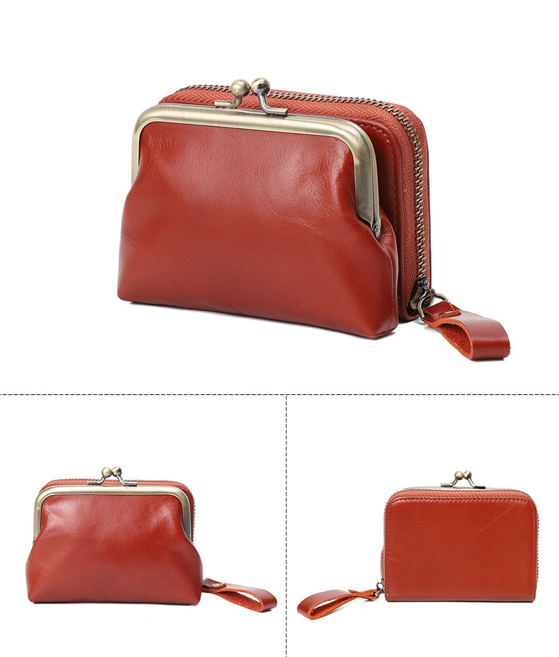 DEEPKEE original nubuck handmade full-grain genuine leather cowhide bag 真皮女士復古零錢包卡包硬幣包頭層牛皮收納包 Q051 號