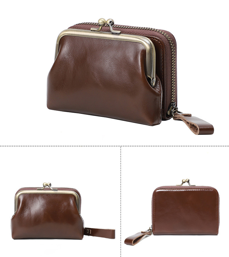 DEEPKEE original nubuck handmade full-grain genuine leather cowhide bag 真皮女士復古零錢包卡包硬幣包頭層牛皮收納包 Q051 號