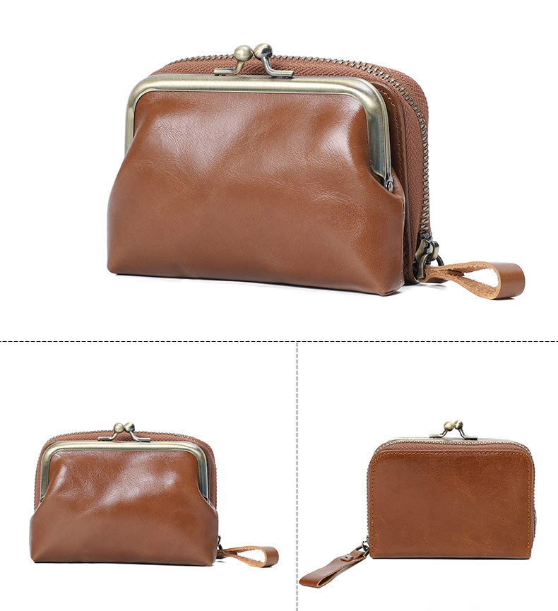 DEEPKEE original nubuck handmade full-grain genuine leather cowhide bag 真皮女士復古零錢包卡包硬幣包頭層牛皮收納包 Q051 號