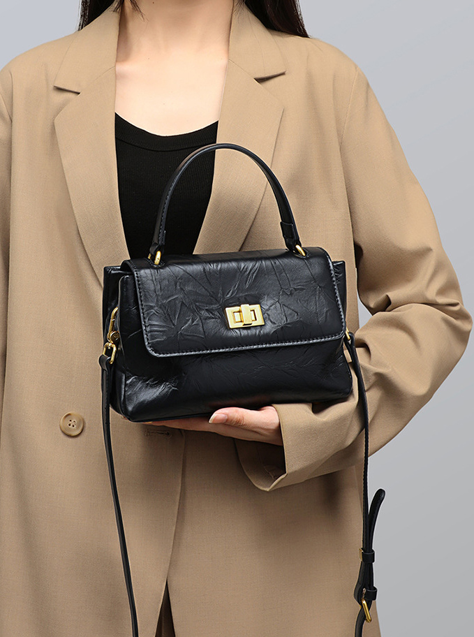 DEEPKEE original nubuck handmade full-grain genuine leather cowhide bag 真皮大容量手提單肩小方包 V90638 號