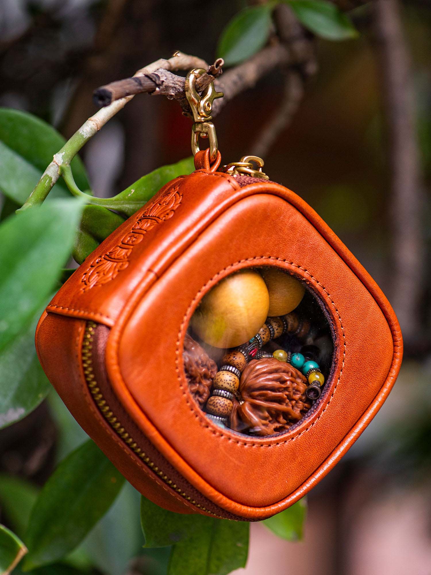 DEEPKEE 太空艙文玩包 核桃核手串收納包 便攜真皮腰包 YB0299 號