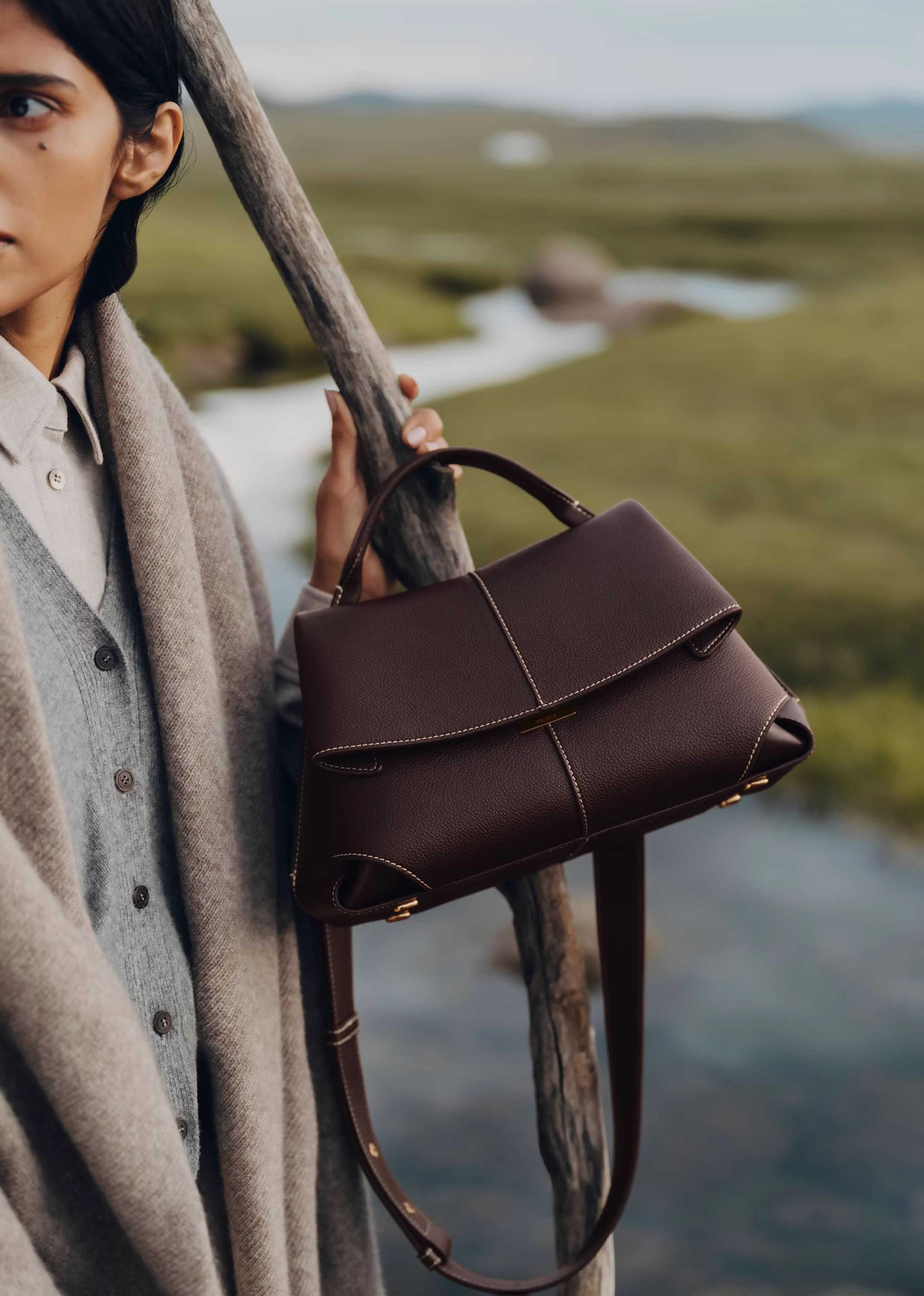 DEEPKEE original nubuck handmade full-grain genuine leather cowhide bag 微笑包法國波靈恩小眾真皮女包 YY-8132 號