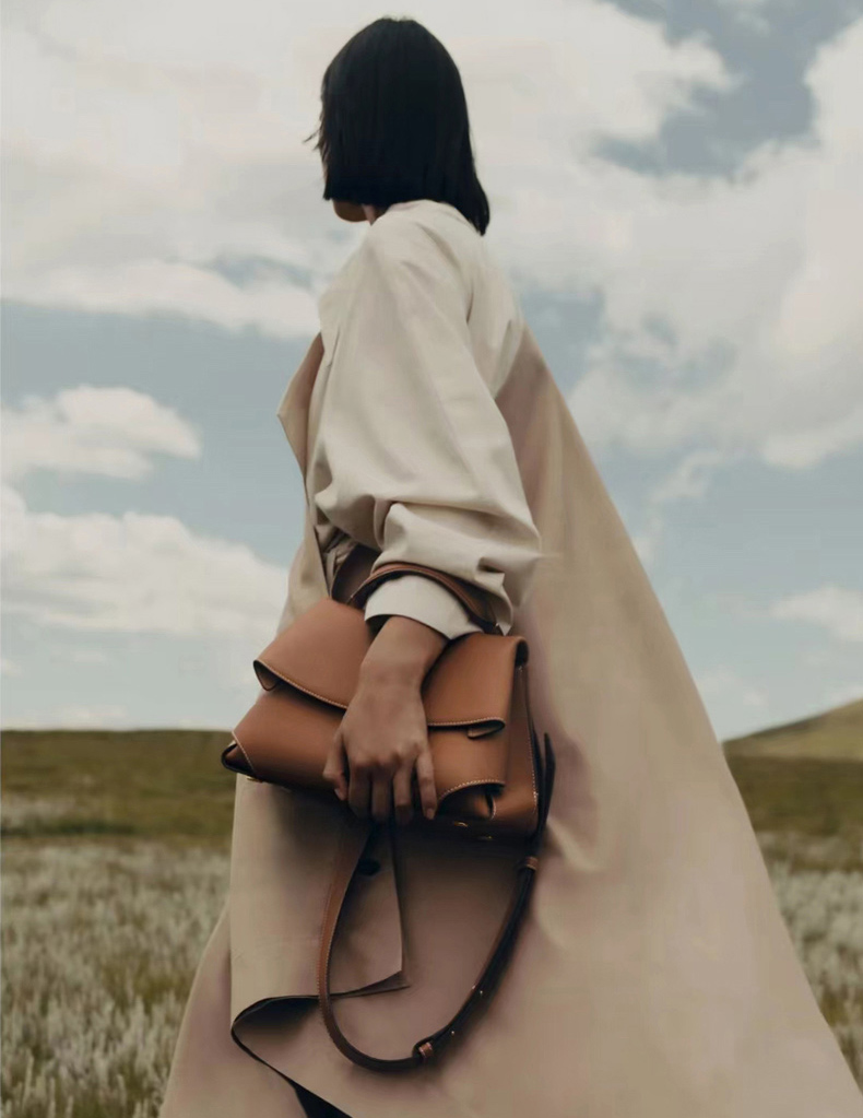 DEEPKEE original nubuck handmade full-grain genuine leather cowhide bag 微笑包法國波靈恩小眾真皮女包 YY-8132 號