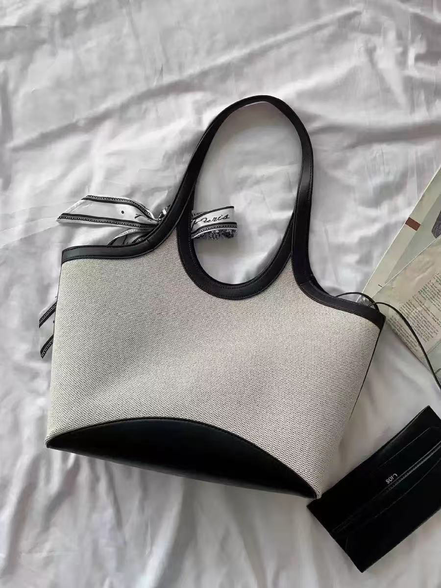 DEEPKEE original nubuck handmade full-grain genuine leather cowhide bag 牛皮拼接帆布托特包 C9013 號