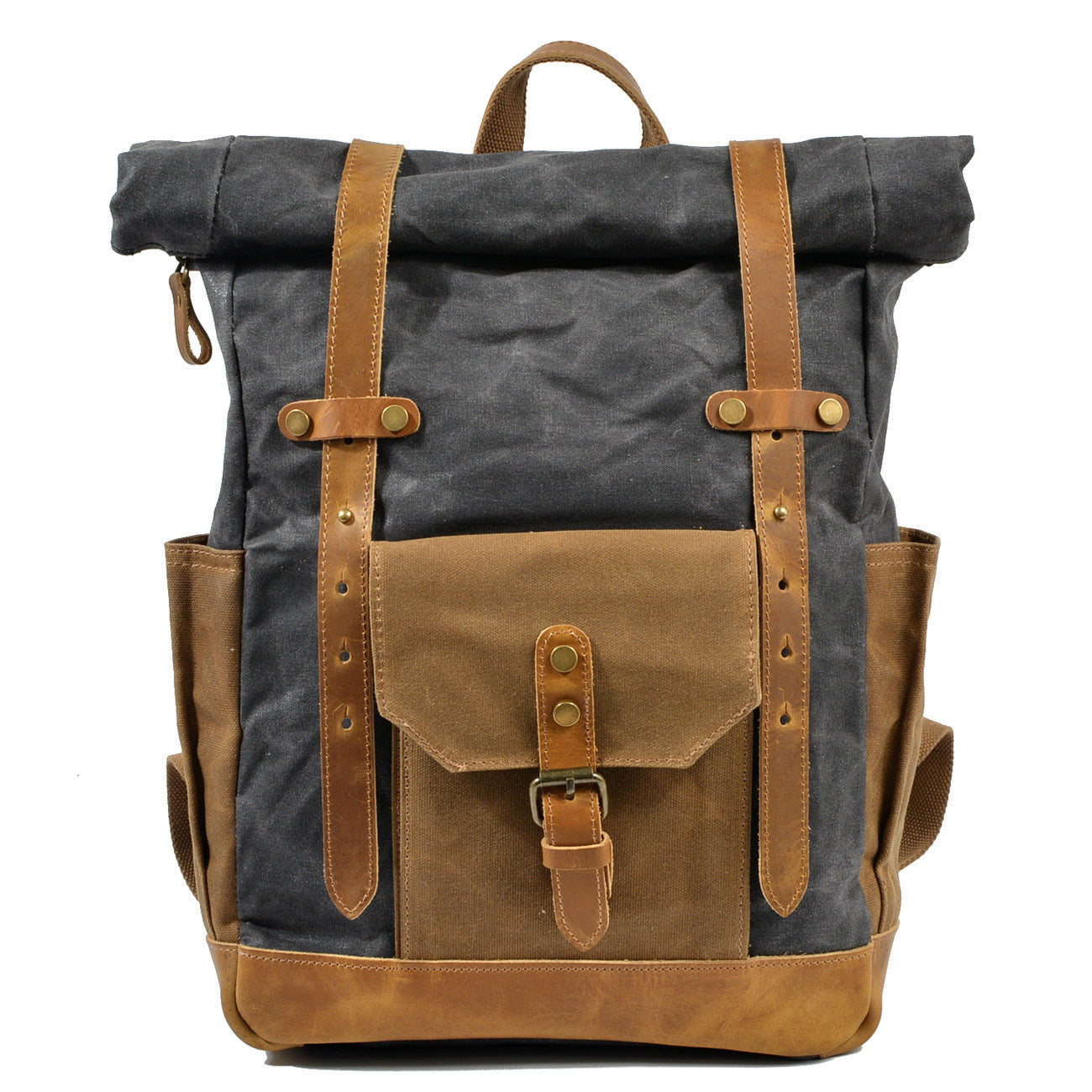 Leather-Canvas Outdoor Travel Backpack # 9108