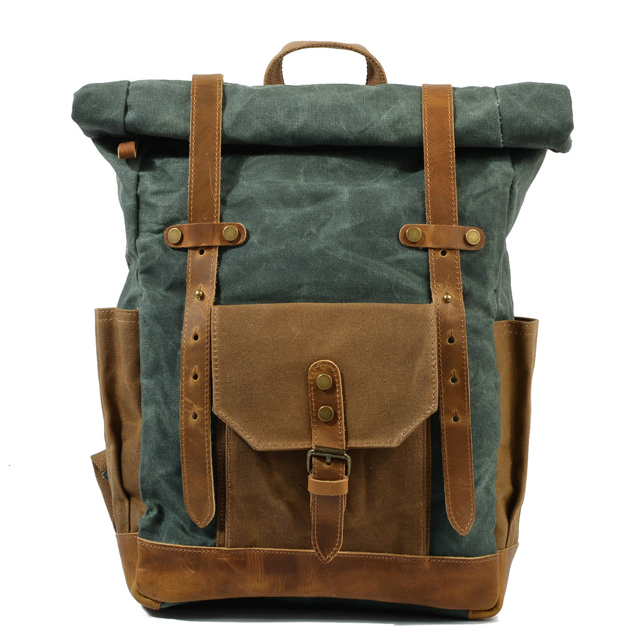 Leather-Canvas Outdoor Travel Backpack # 9108