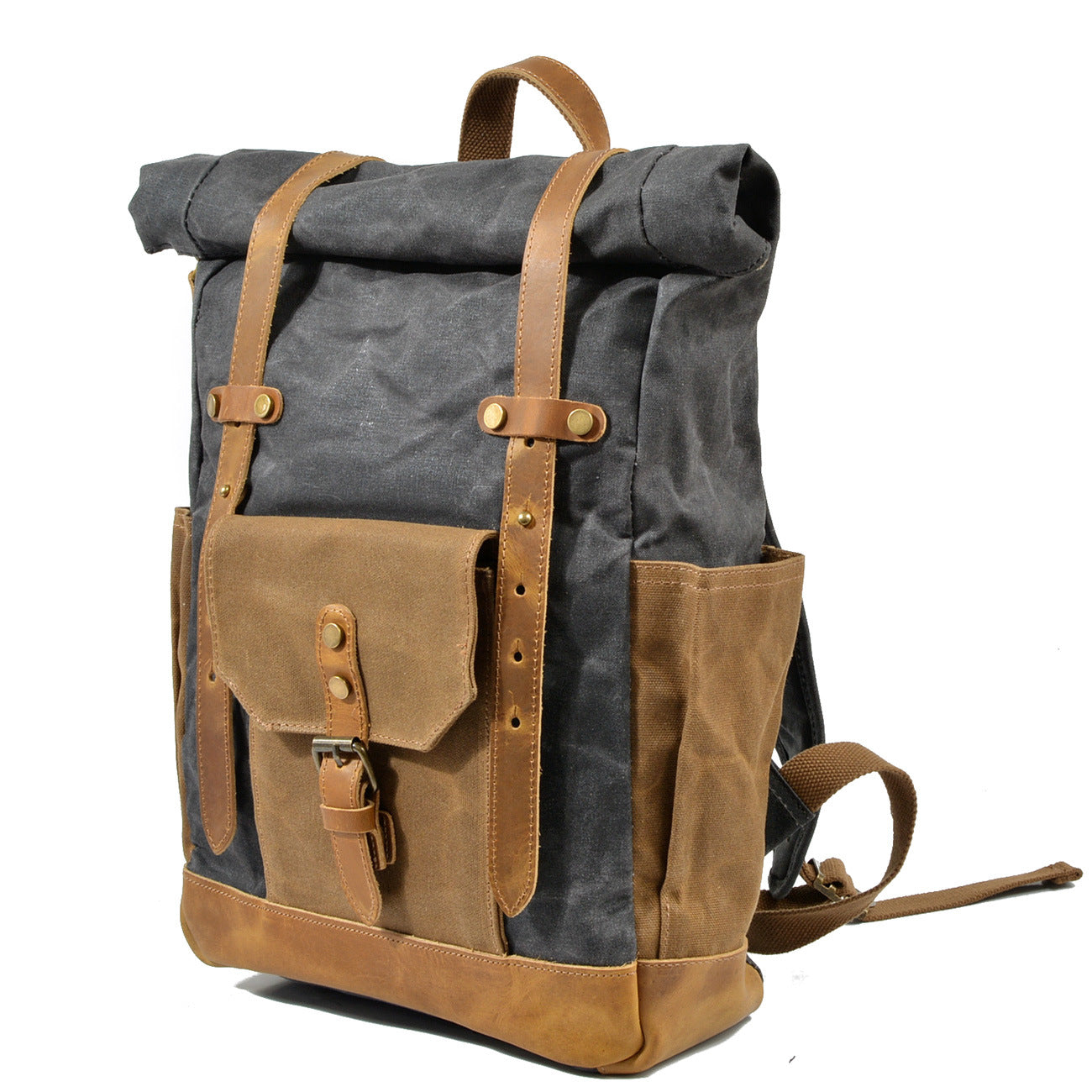 Leather-Canvas Outdoor Travel Backpack # 9108