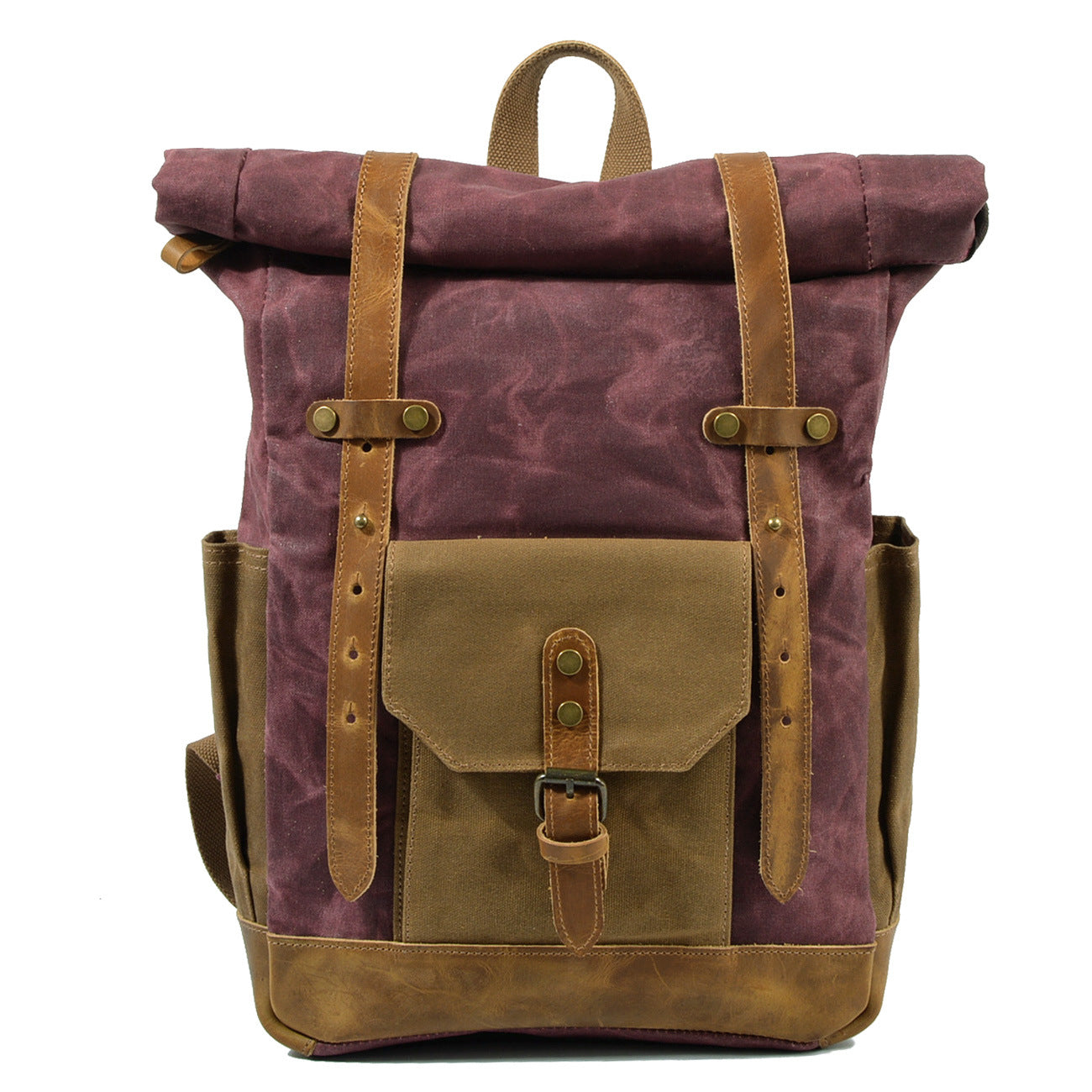Leather-Canvas Outdoor Travel Backpack # 9108