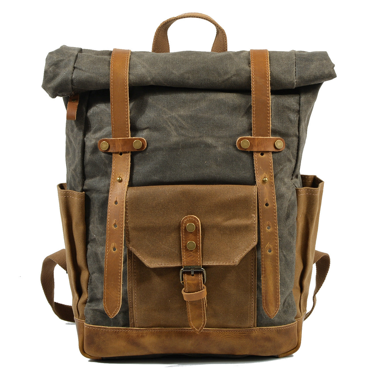 Leather-Canvas Outdoor Travel Backpack # 9108