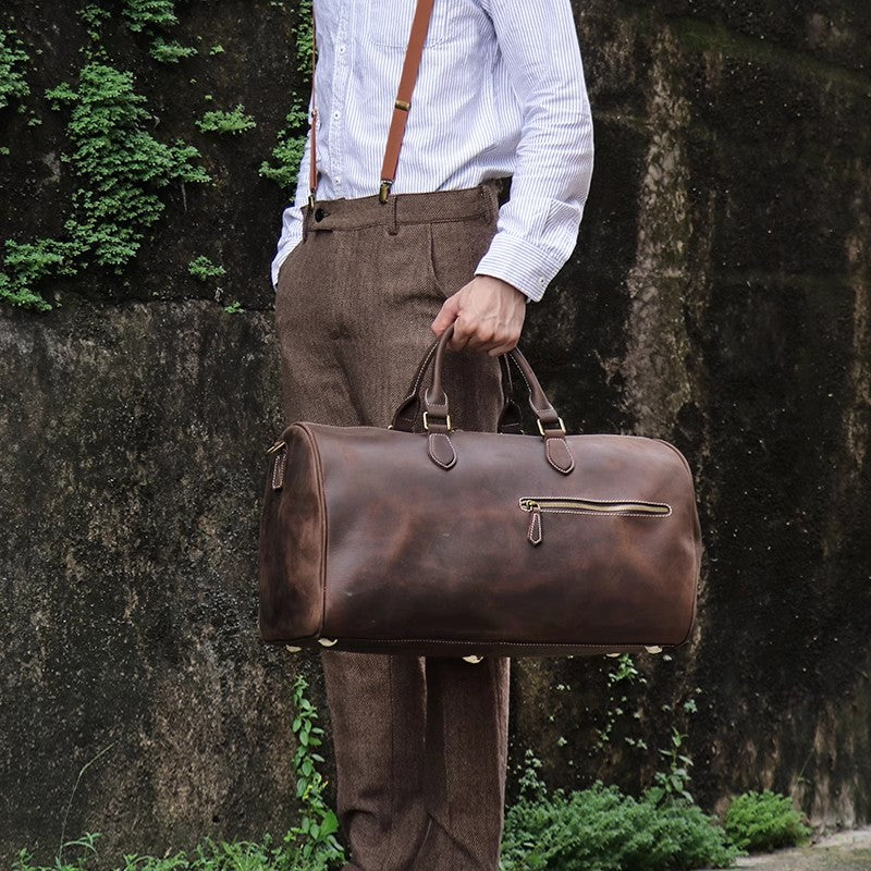 香港狄記手工製作-真皮斜背大包/旅行包30020號