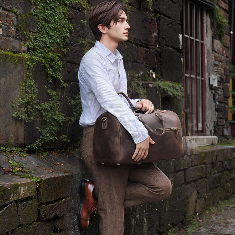 香港狄記手工製作-真皮斜背大包/旅行包30020號