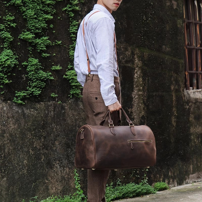 香港狄記手工製作-真皮斜背大包/旅行包30020號