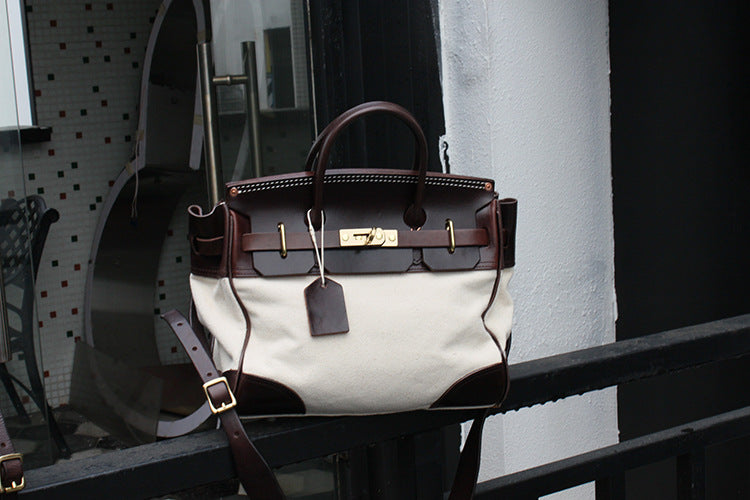 Vegetable Tanned Cowhide Faux Birkin 30 Bag #KM-76819