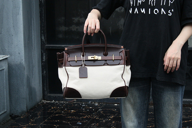 Vegetable Tanned Cowhide Faux Birkin 30 Bag #KM-76819