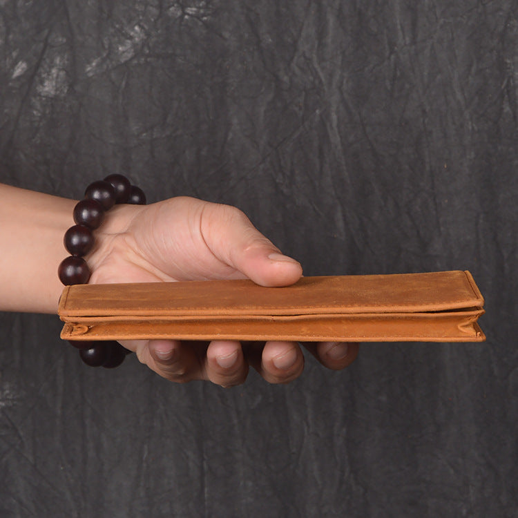 香港狄記手工製作 - 瘋馬皮西裝二折錢包L196_1號