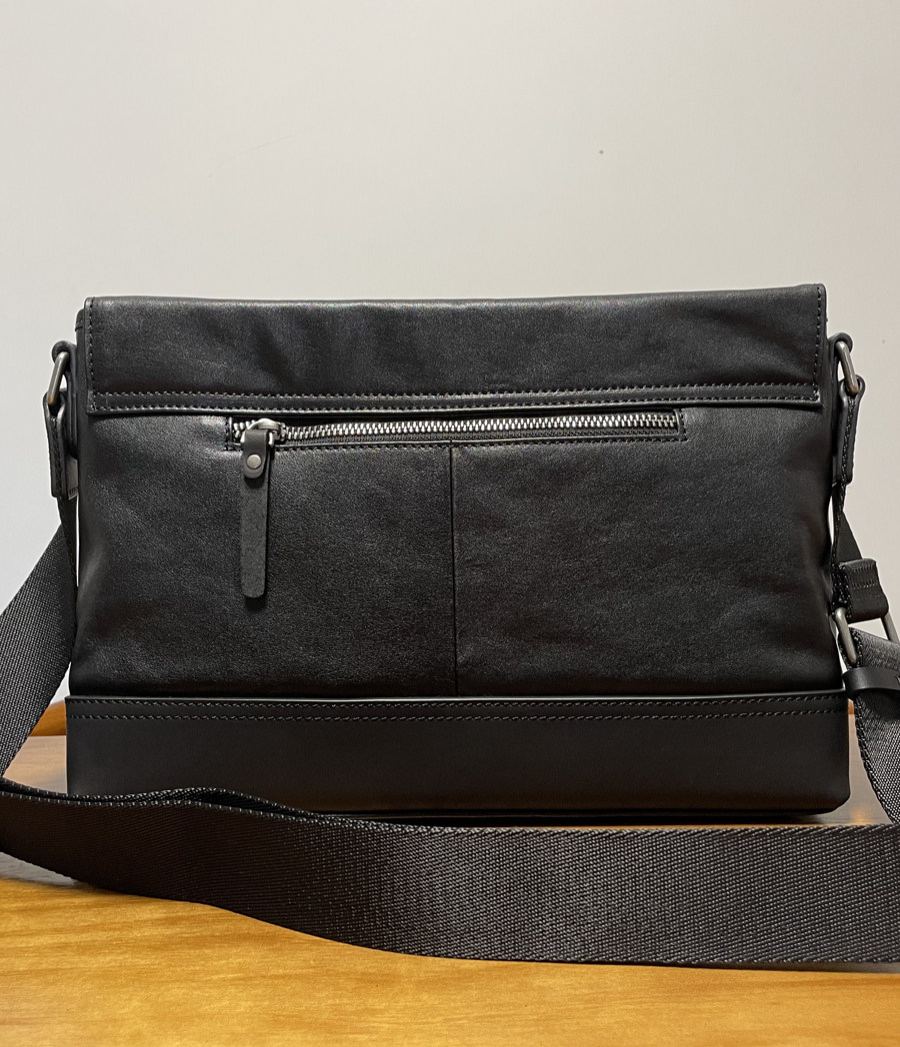 DEEPKEE 高級感植鞣皮男士通勤斜挎包 頭層牛皮復古郵差包 8619 號