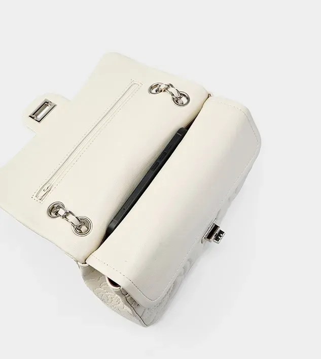 DEEPKEE original nubuck handmade full-grain genuine leather cowhide bag 山茶花头层真皮洋气菱格链条包单肩斜挎包 2780 号