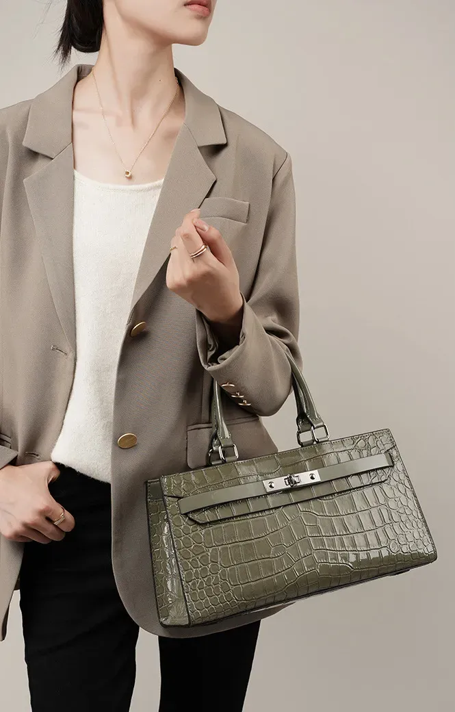 DEEPKEE original nubuck handmade full-grain genuine leather cowhide bag 凱麗包鱷魚紋牛皮百搭女包 手提單肩斜挎大容量包 2299 號