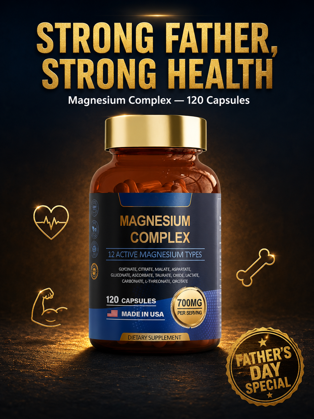 12 Magnesium Forms in One  700mg Per Serving 120 Capsules Per Bottle