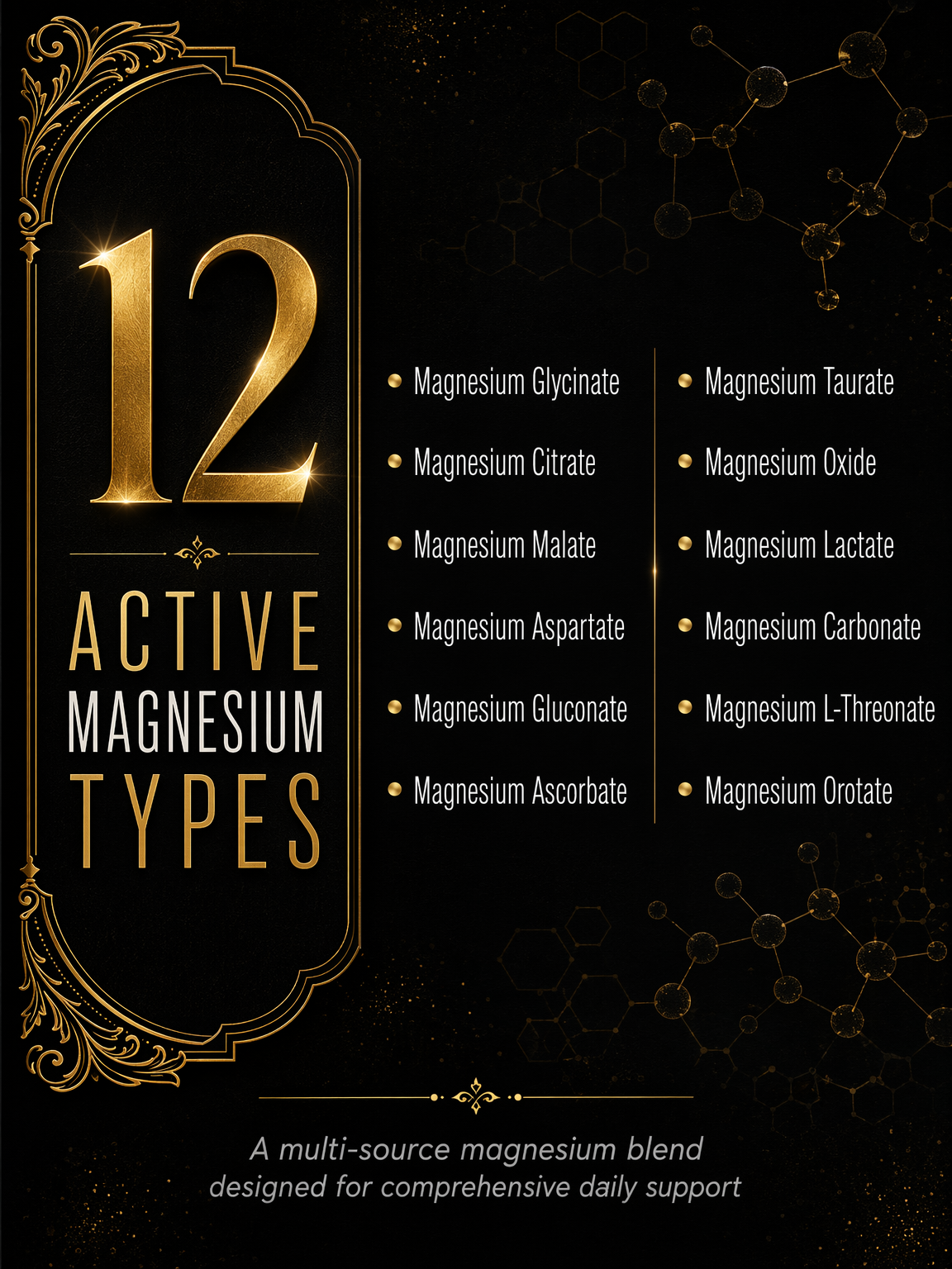 12 Magnesium Forms in One  700mg Per Serving 120 Capsules Per Bottle