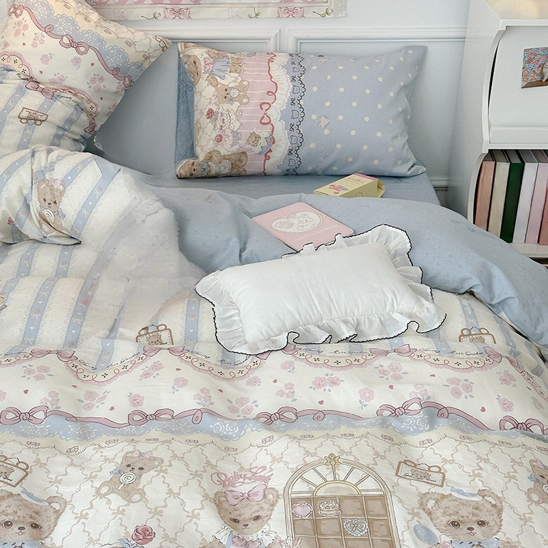 😴【การนอนพักผ่อน】ชุดเครื่องนอนลายการ์ตูนน่ารัก 4 ชิ้น ✨