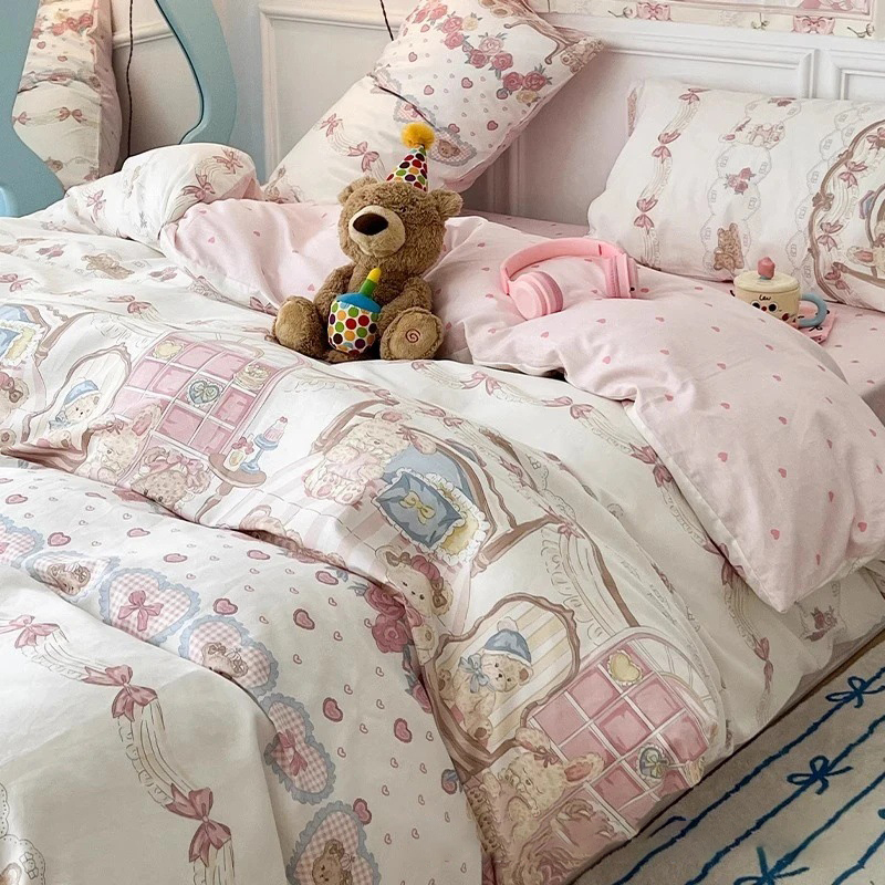 😴【การนอนพักผ่อน】ชุดเครื่องนอนลายการ์ตูนน่ารัก 4 ชิ้น ✨