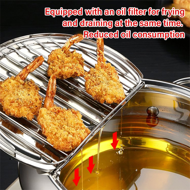 Stainless steel deep fryer with oil-saving and splash-proof features