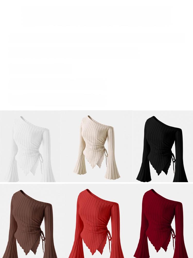 Off-shoulder T-shirt with trumpet sleeves