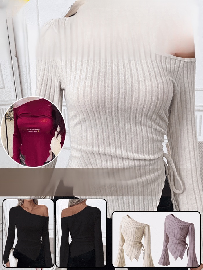 Off-shoulder T-shirt with trumpet sleeves