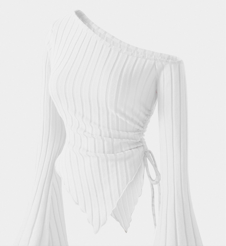 Off-shoulder T-shirt with trumpet sleeves