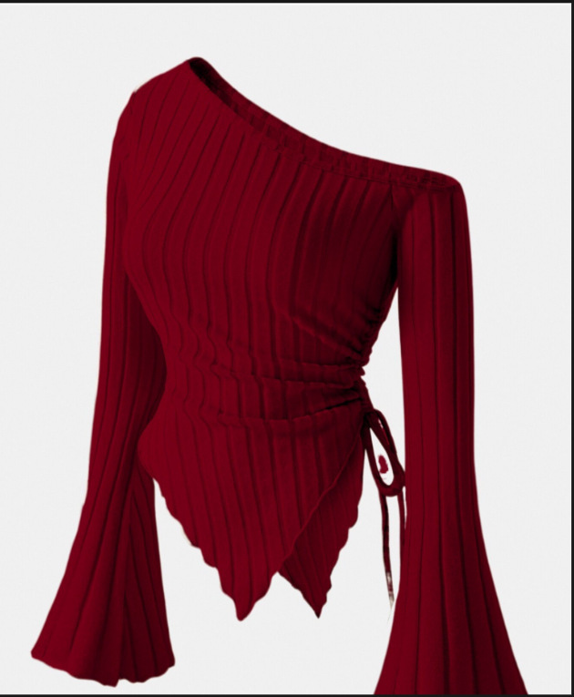 Off-shoulder T-shirt with trumpet sleeves