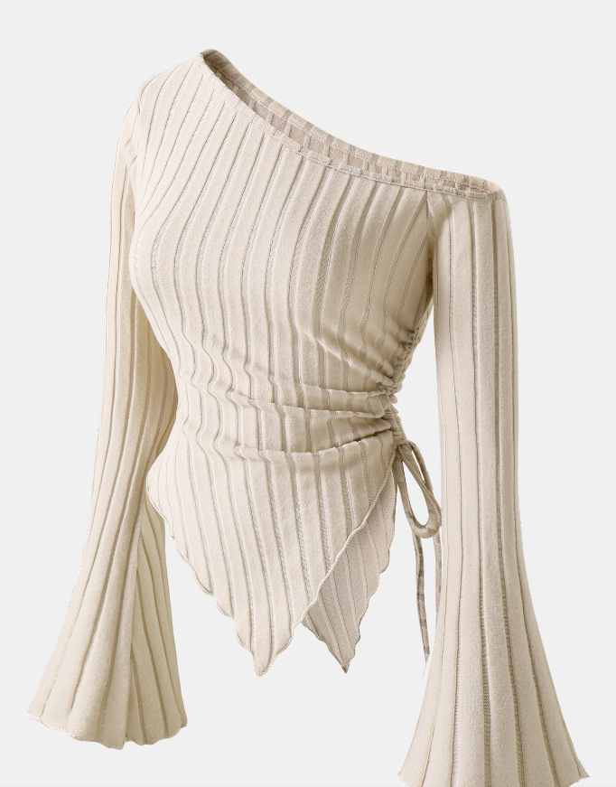 Off-shoulder T-shirt with trumpet sleeves