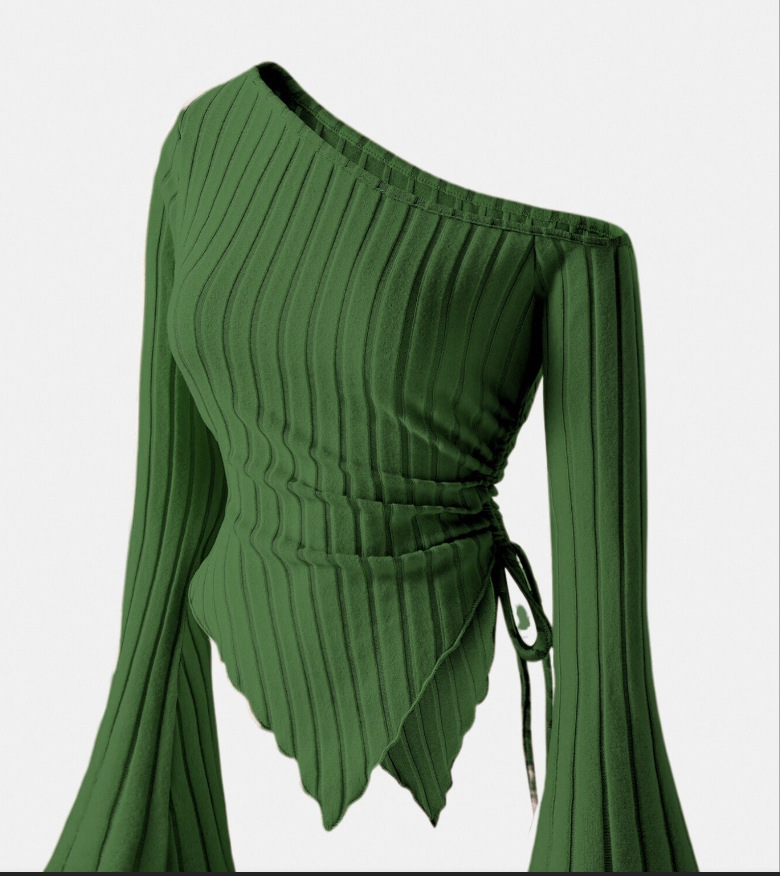 Off-shoulder T-shirt with trumpet sleeves