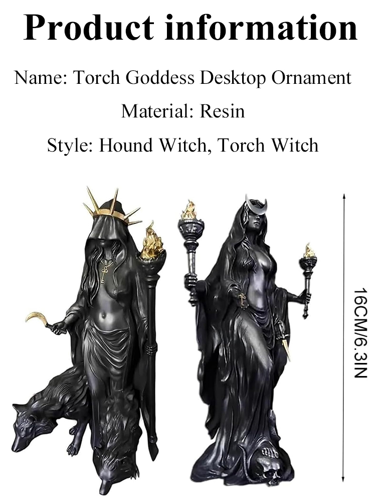 A sculpture of a dark goddess holding a torch, a resin ornament ✨ that brings a sense of healing and relaxation.